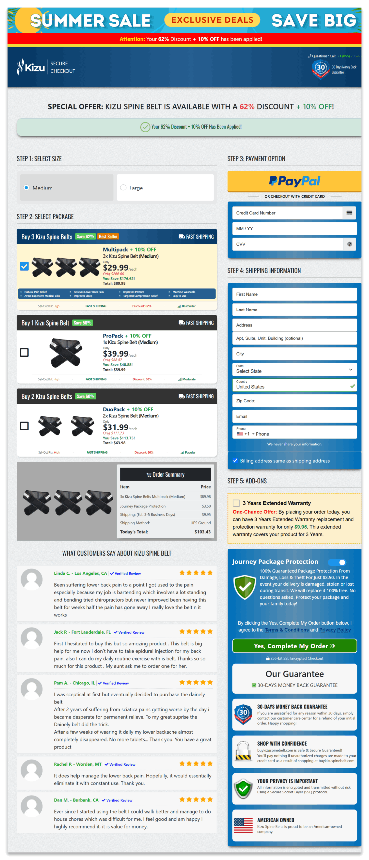 Kizu Spine Belt secure checkout page