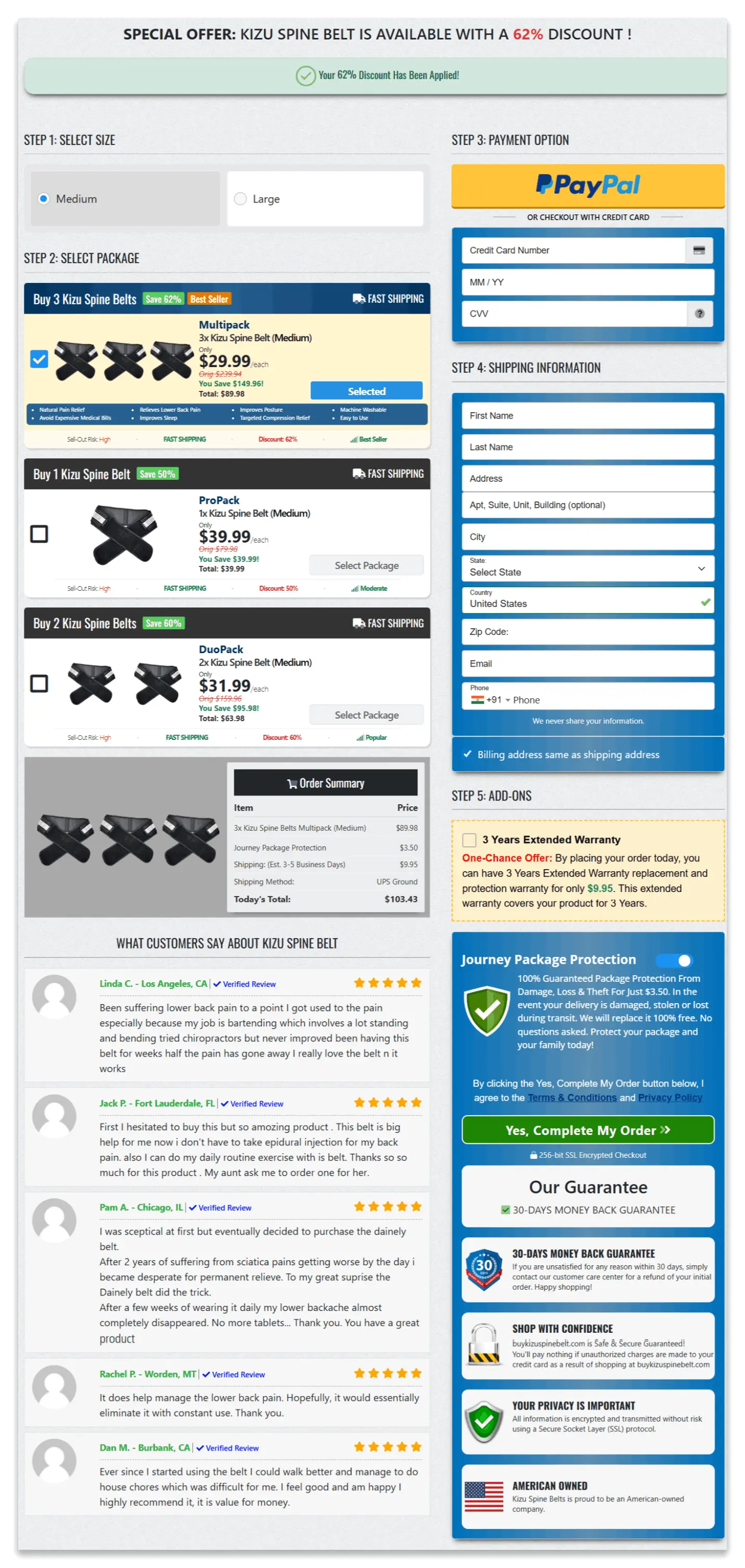 Kizu Spine Belt secure checkout page